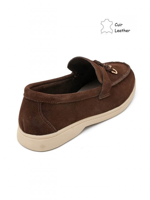 Mocassin / loafer en cuir daim pour femmes, Marron