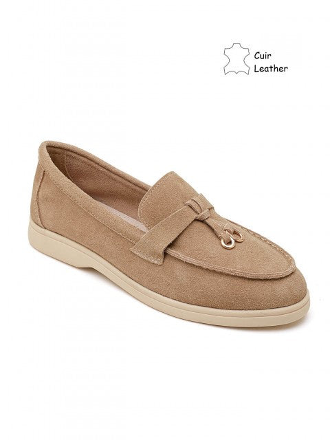 Mocassin / loafer en cuir daim pour femmes, Taupe