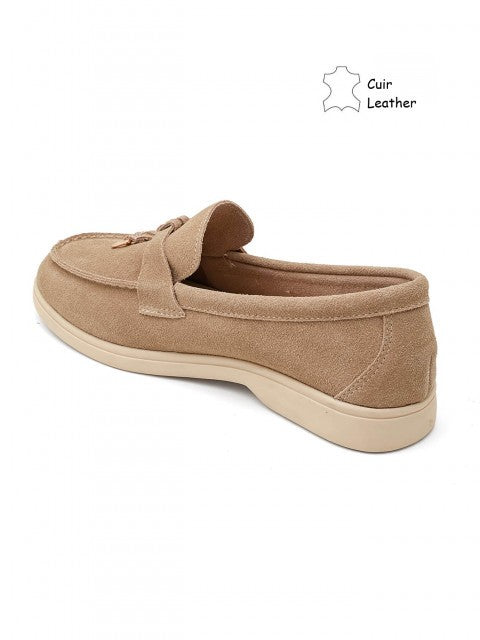 Mocassin / loafer en cuir daim pour femmes, Taupe