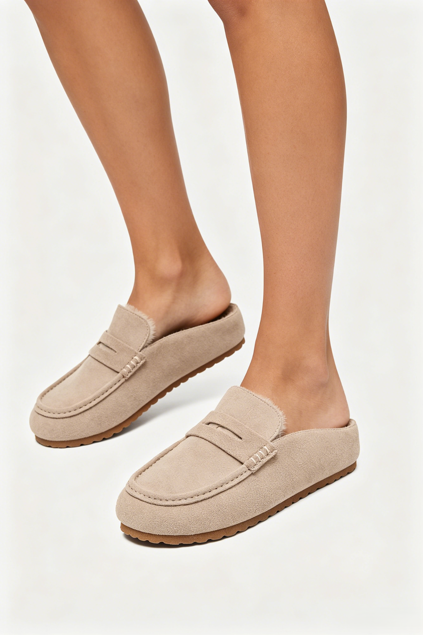 Mules Moccasins Fourrées - taupe