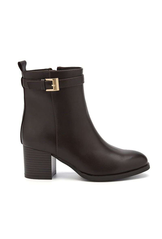 Bottines élégantes à talon bloc et bride décorative - marron