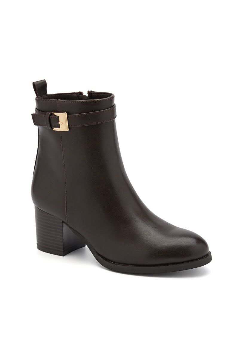 Bottines élégantes à talon bloc et bride décorative - marron