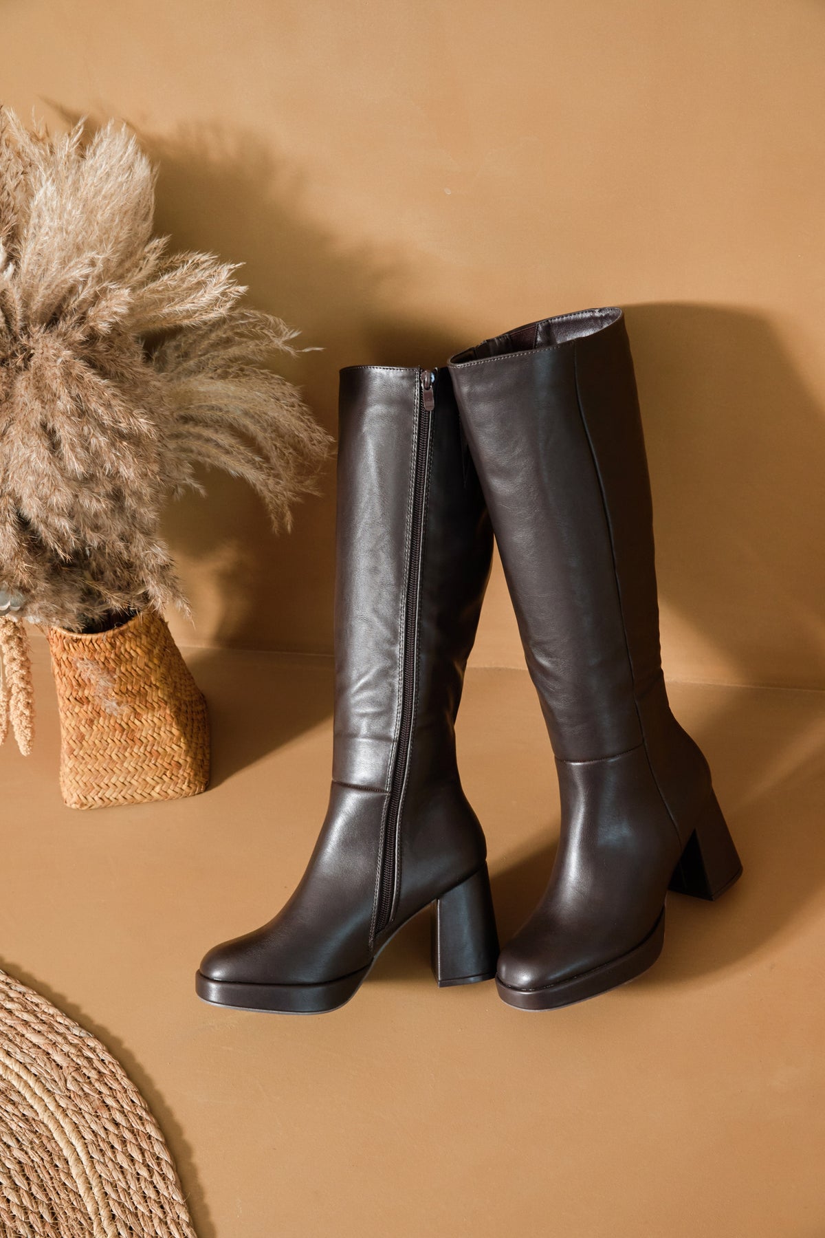 Bottes à talons épais et Plateforme - brown