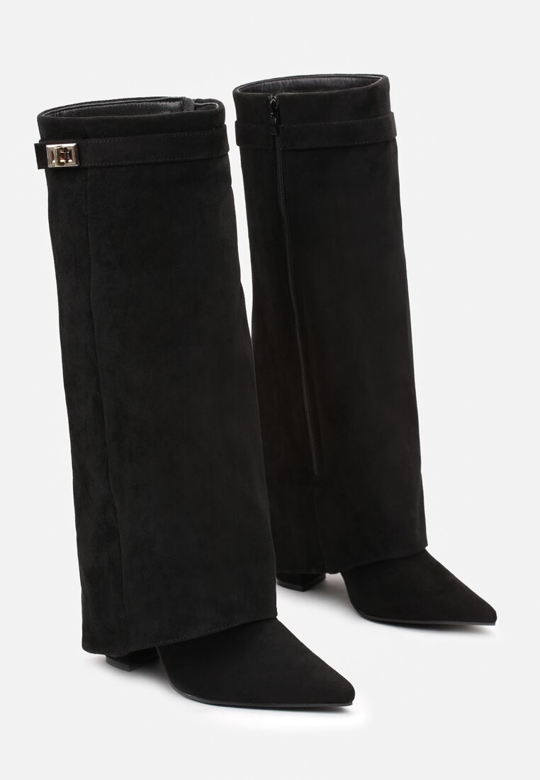 Bottes guêtres à talon carré et bout pointu, Noir