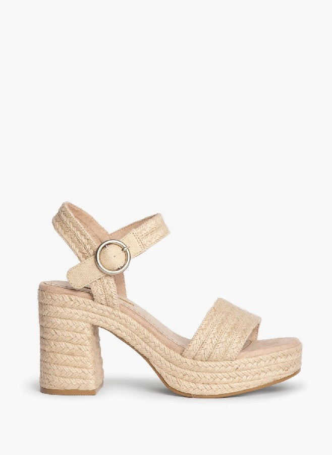 Espadrilles femmes à talons bloc, Beige