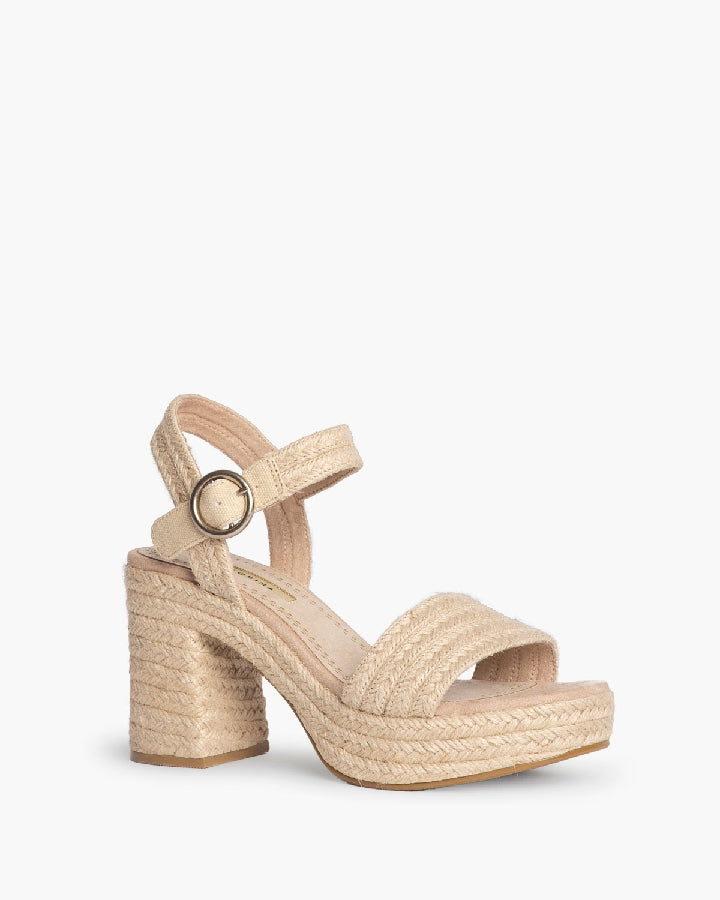 Espadrilles femmes à talons bloc, Beige