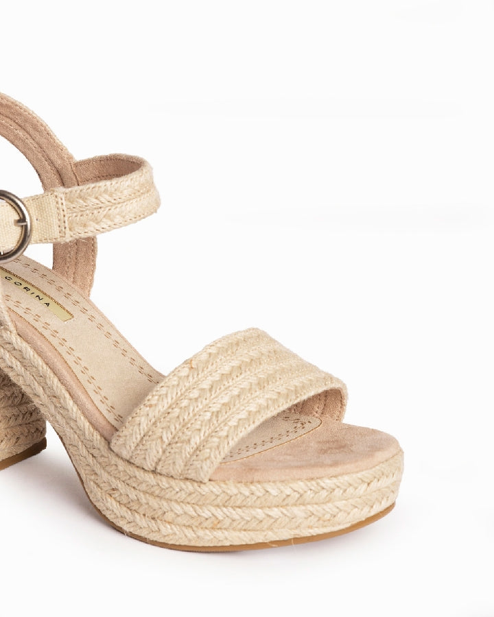 Espadrilles femmes à talons bloc, Beige