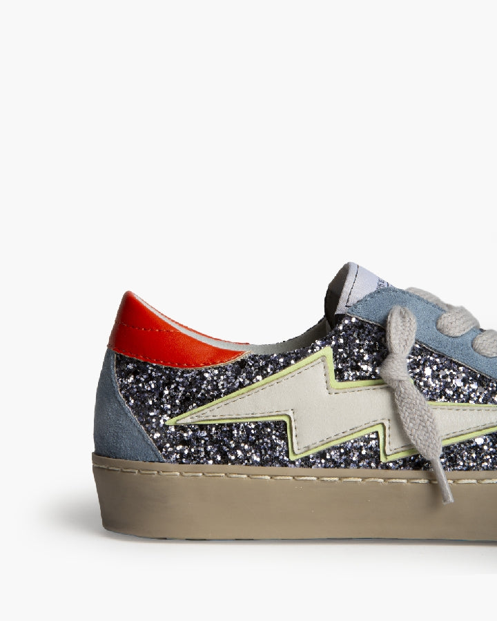 Baskets éclair Glitter Argenté BLEU