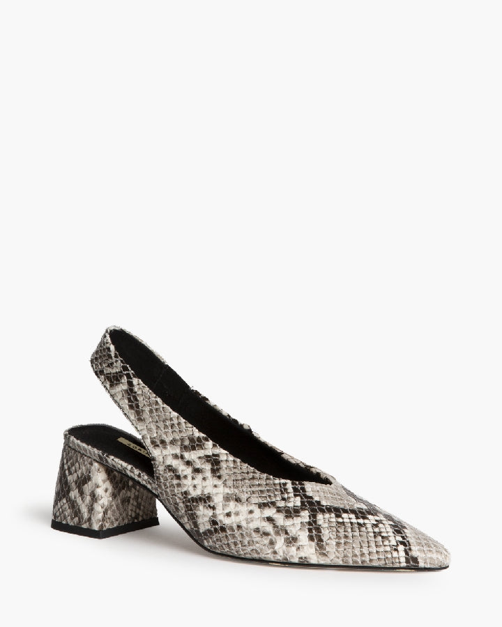 Escarpins slingback talon carré, effet serpent