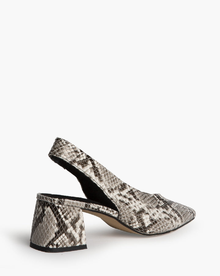 Escarpins slingback talon carré, effet serpent