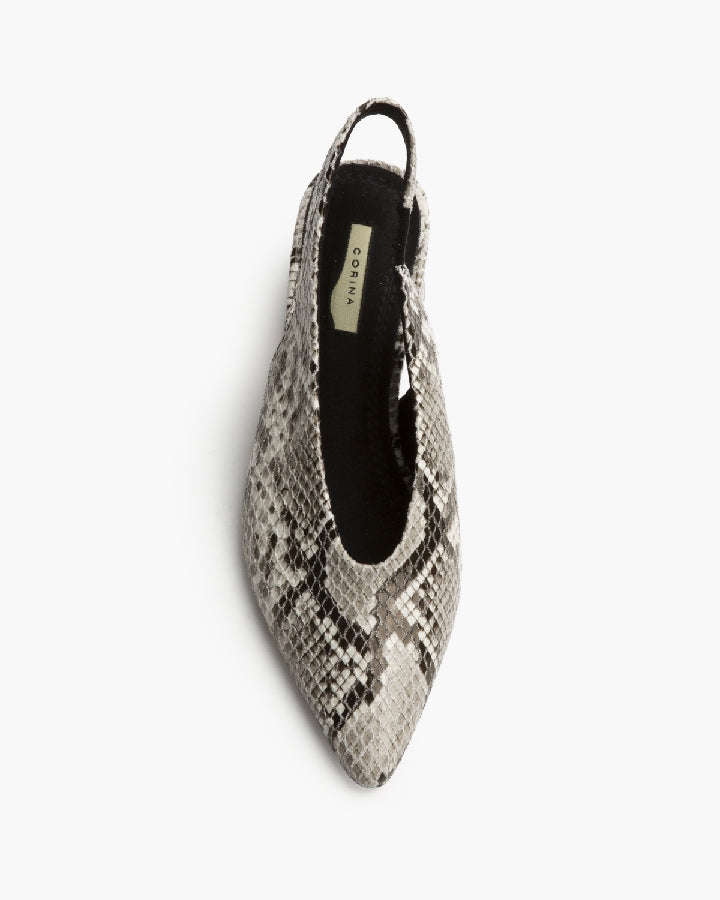 Escarpins slingback talon carré, effet serpent