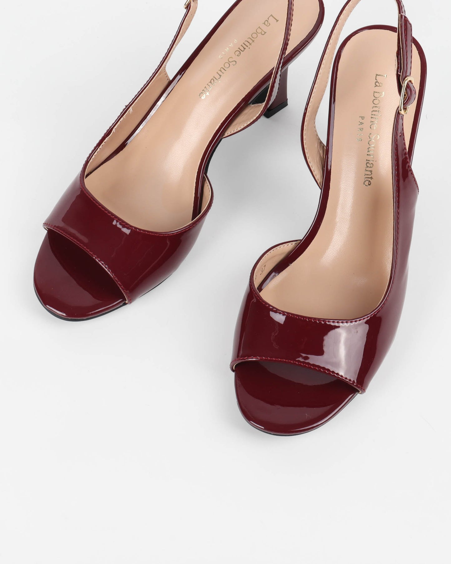 Escarpins slingback à bouts ouverts, Bordeaux vernis