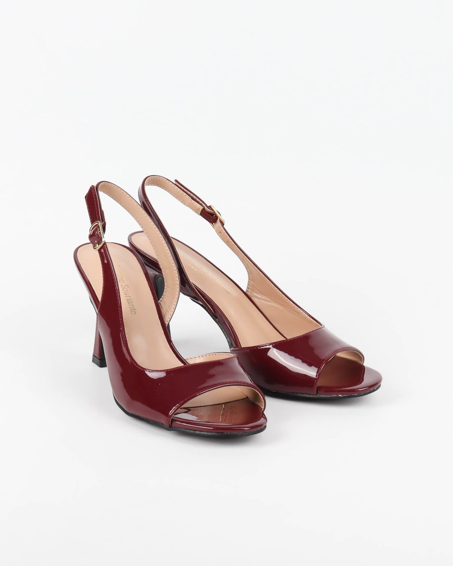 Escarpins slingback à bouts ouverts, Bordeaux vernis
