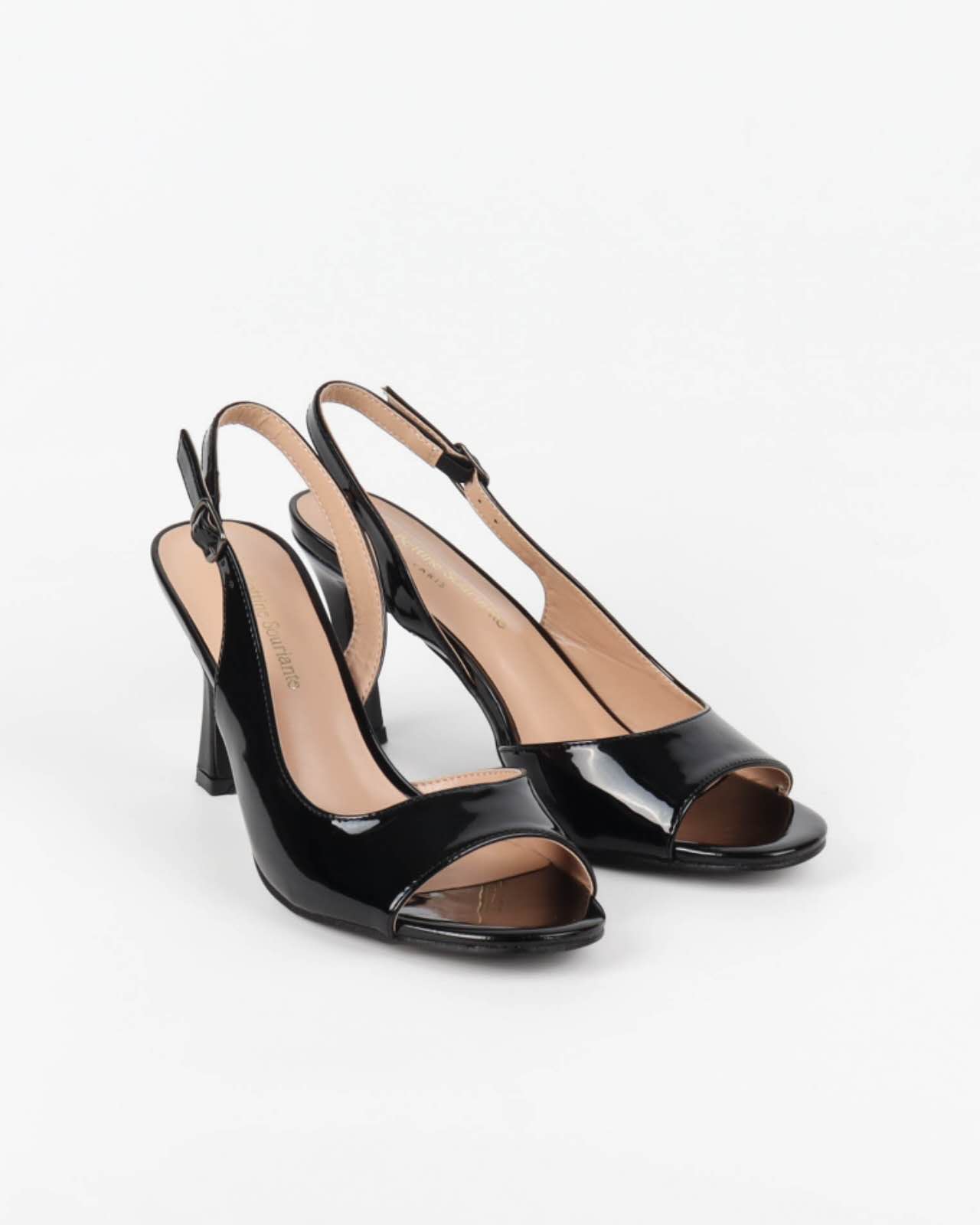Escarpins slingback à bouts ouverts, Noir vernis
