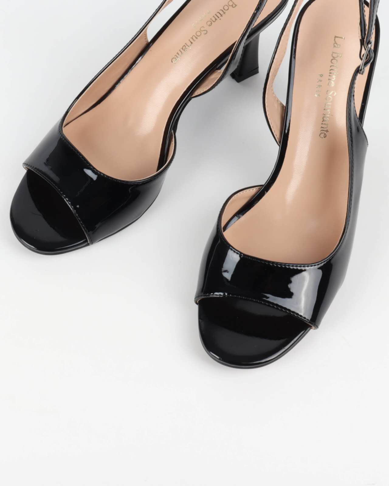Escarpins slingback à bouts ouverts, Noir vernis