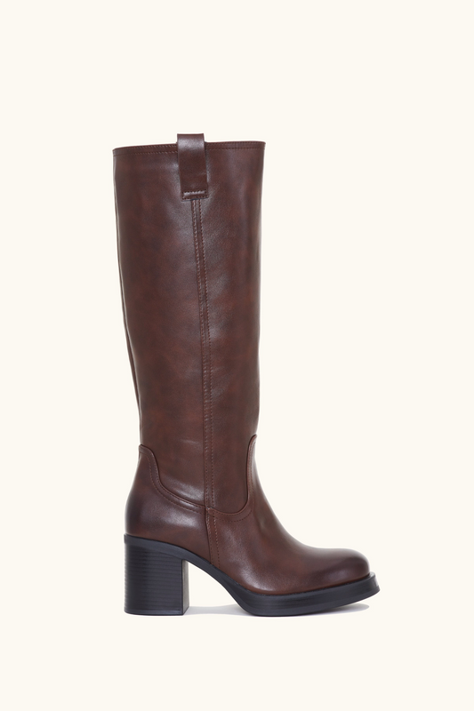 Bottes Marrons à talons épais et à Plateforme - marron