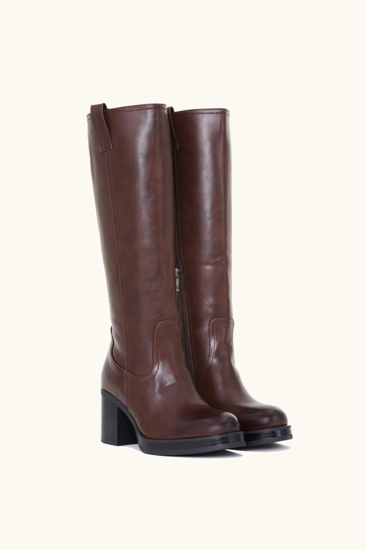 Bottes Marrons à talons épais et à Plateforme - marron