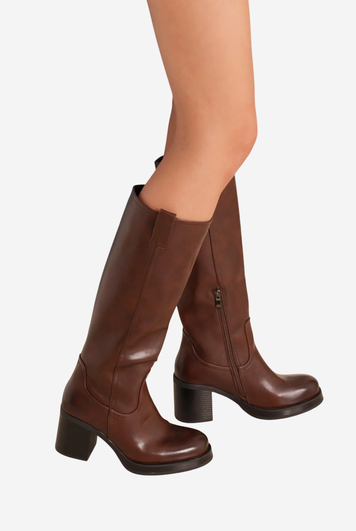 Bottes Marrons à talons épais et à Plateforme - marron