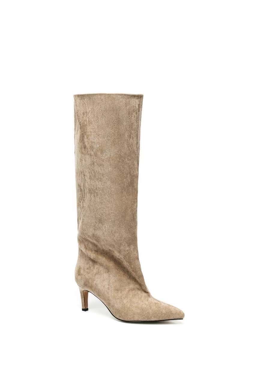 Bottes Hautes Fluides à Talon Fin, Taupe