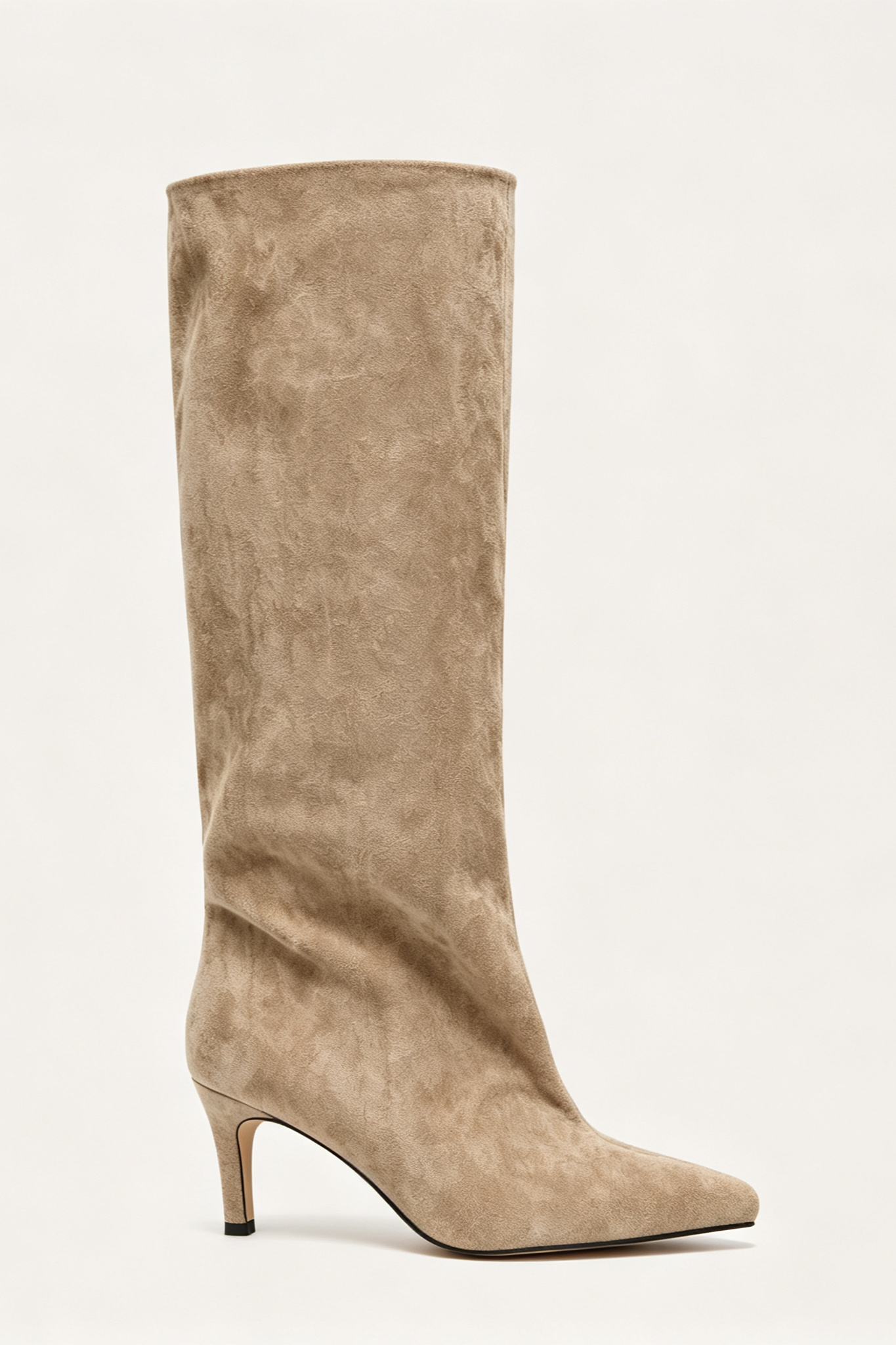 Bottes Hautes Fluides à Talon Fin, Taupe