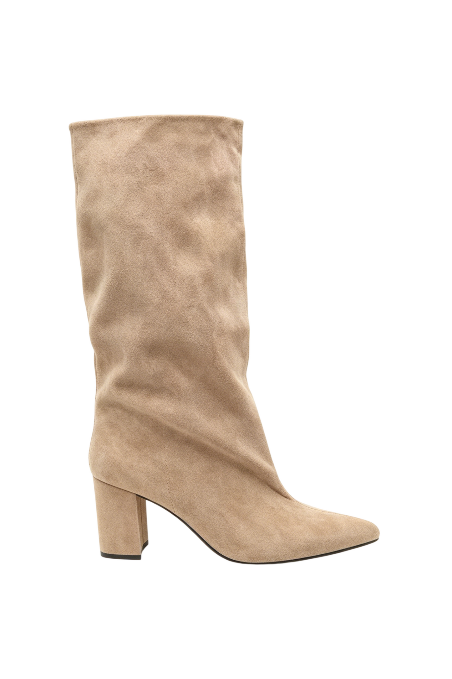 Bottes bout pointu souple plissé à talon bloc, Taupe
