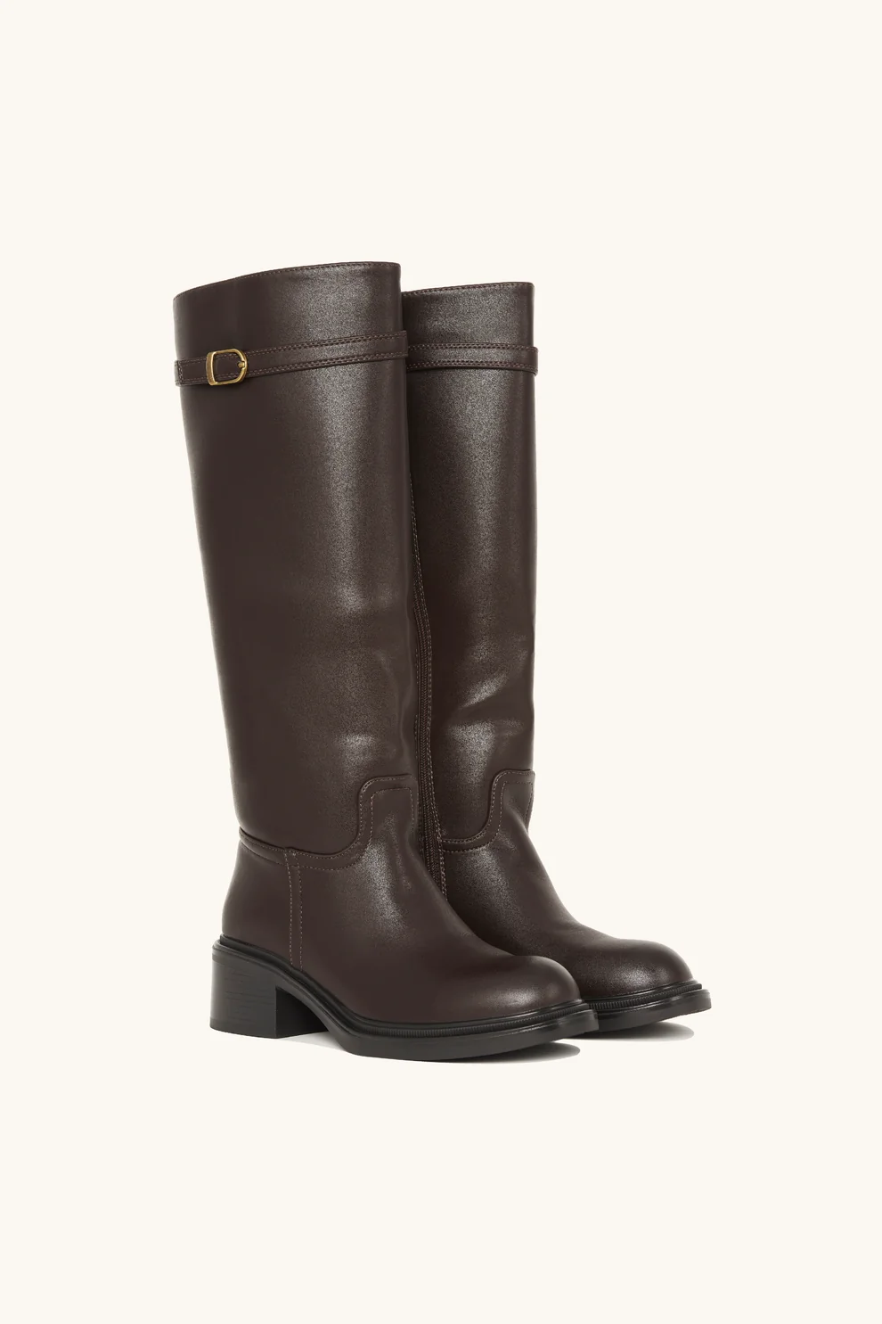 Bottes cavalières marrons à boucle dorée - marron
