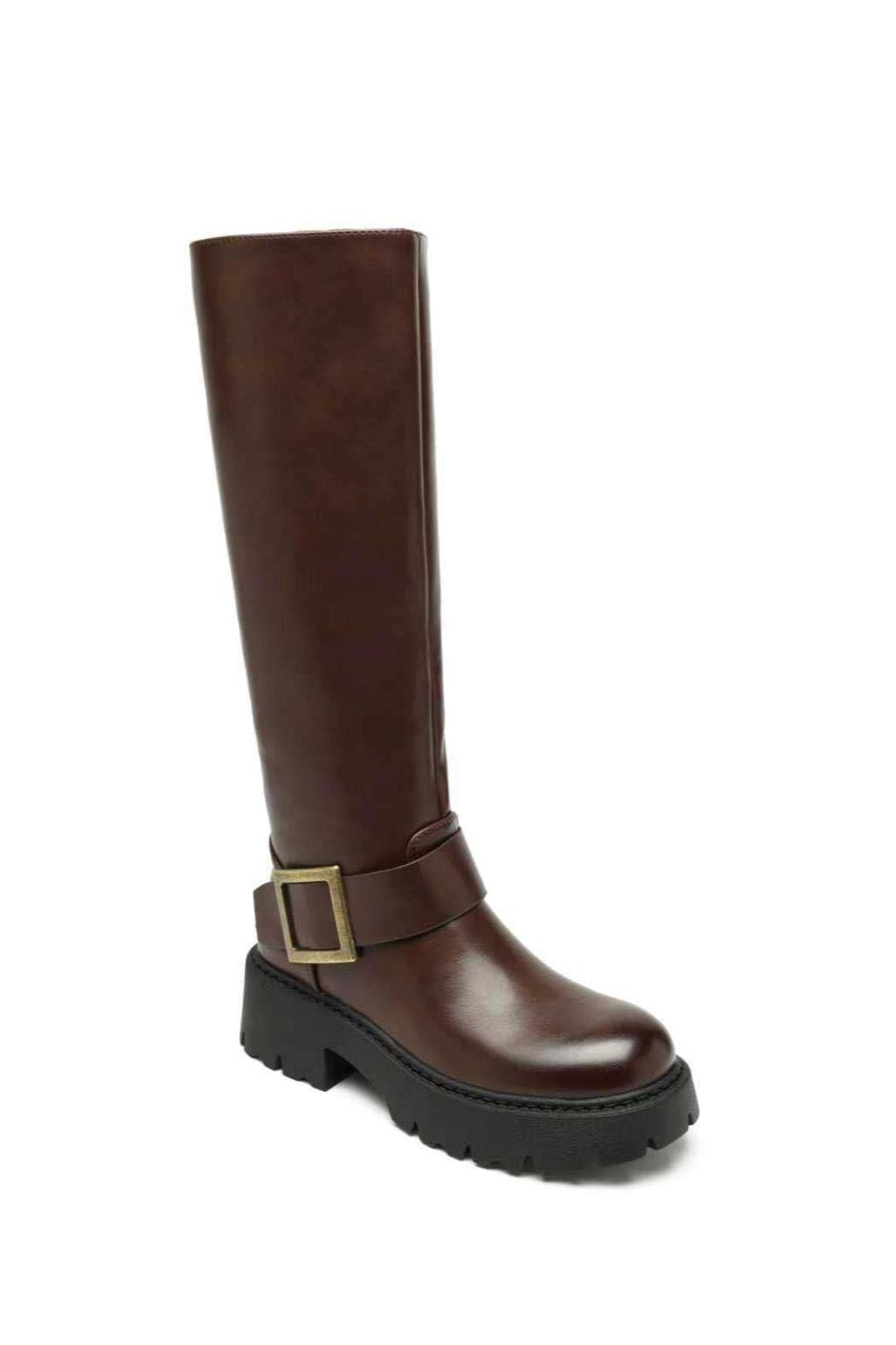 Bottes Hautes Semelle Crantée et Boucle Dorée, Chocolat