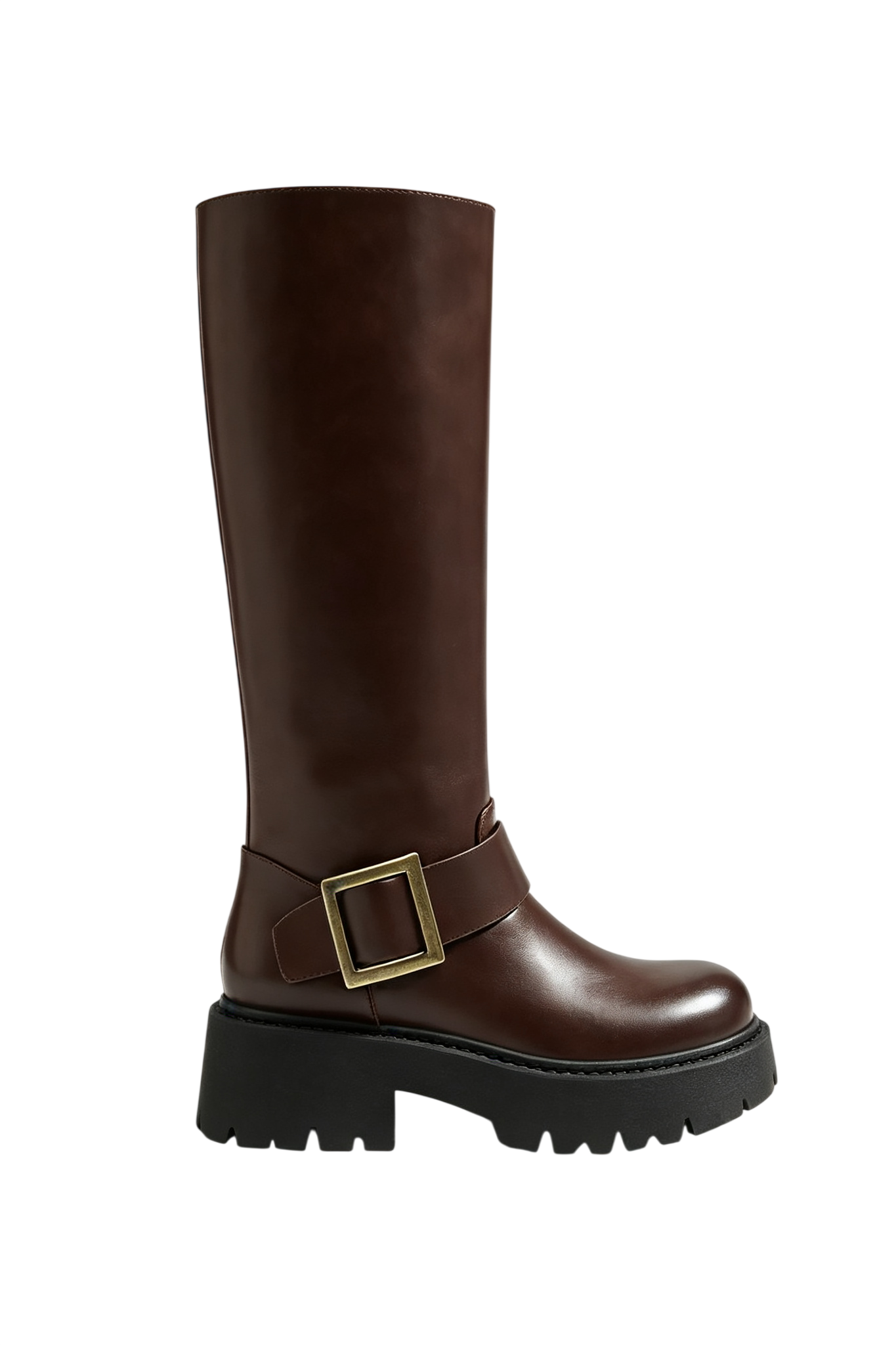 Bottes Hautes Semelle Crantée et Boucle Dorée, Chocolat