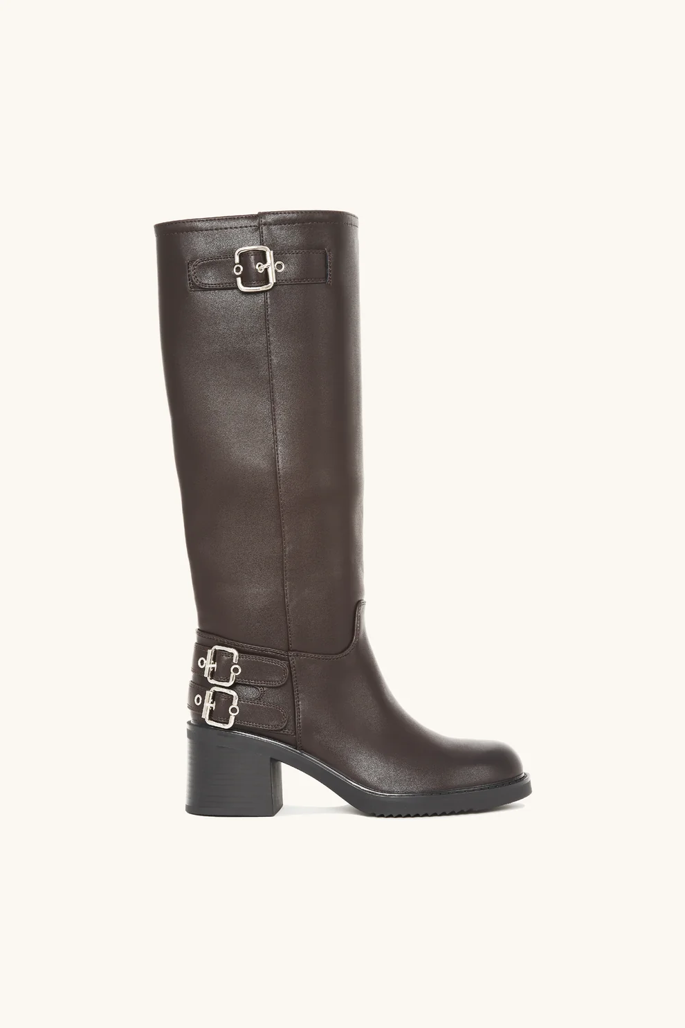 Bottes cavalières à talon et boucles argentées - marron