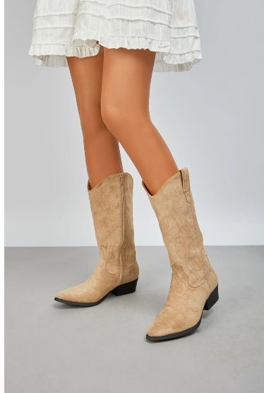 Bottes Santiags suédine style Cowboy, Taupe