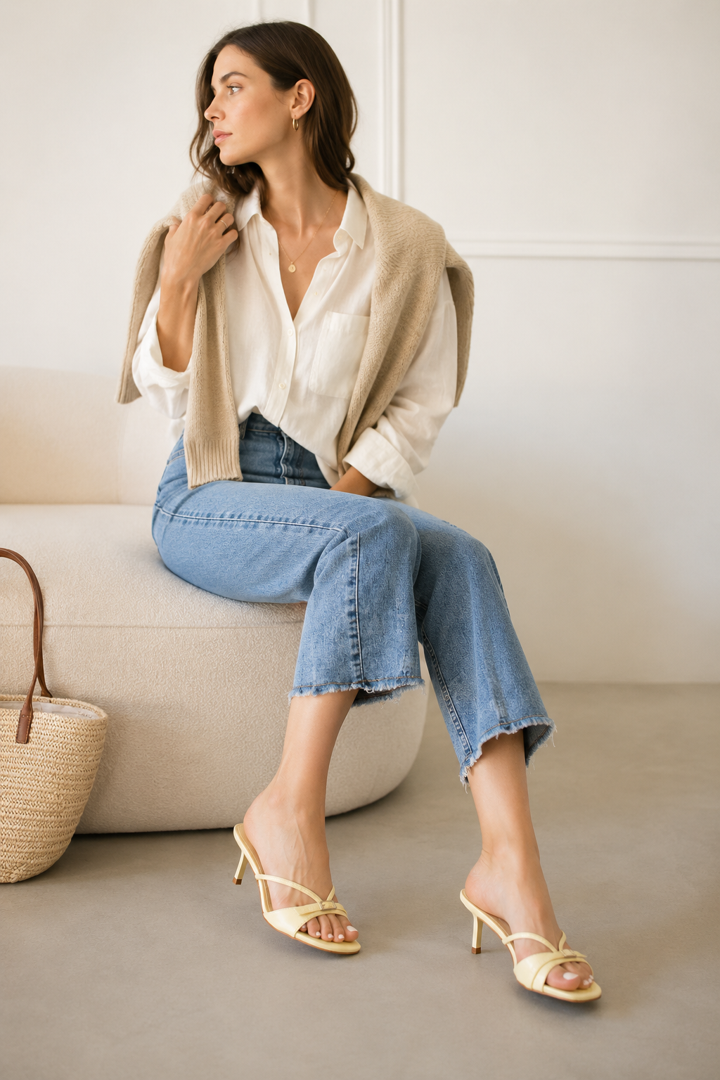 Mules à talons, jaune crème
