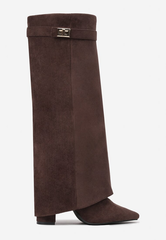 Bottes guêtres à talon carré et bout pointu, Marron foncé