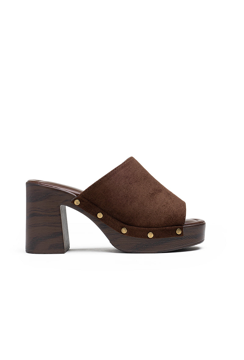 Mules  plateforme larges brides à talons, Marron