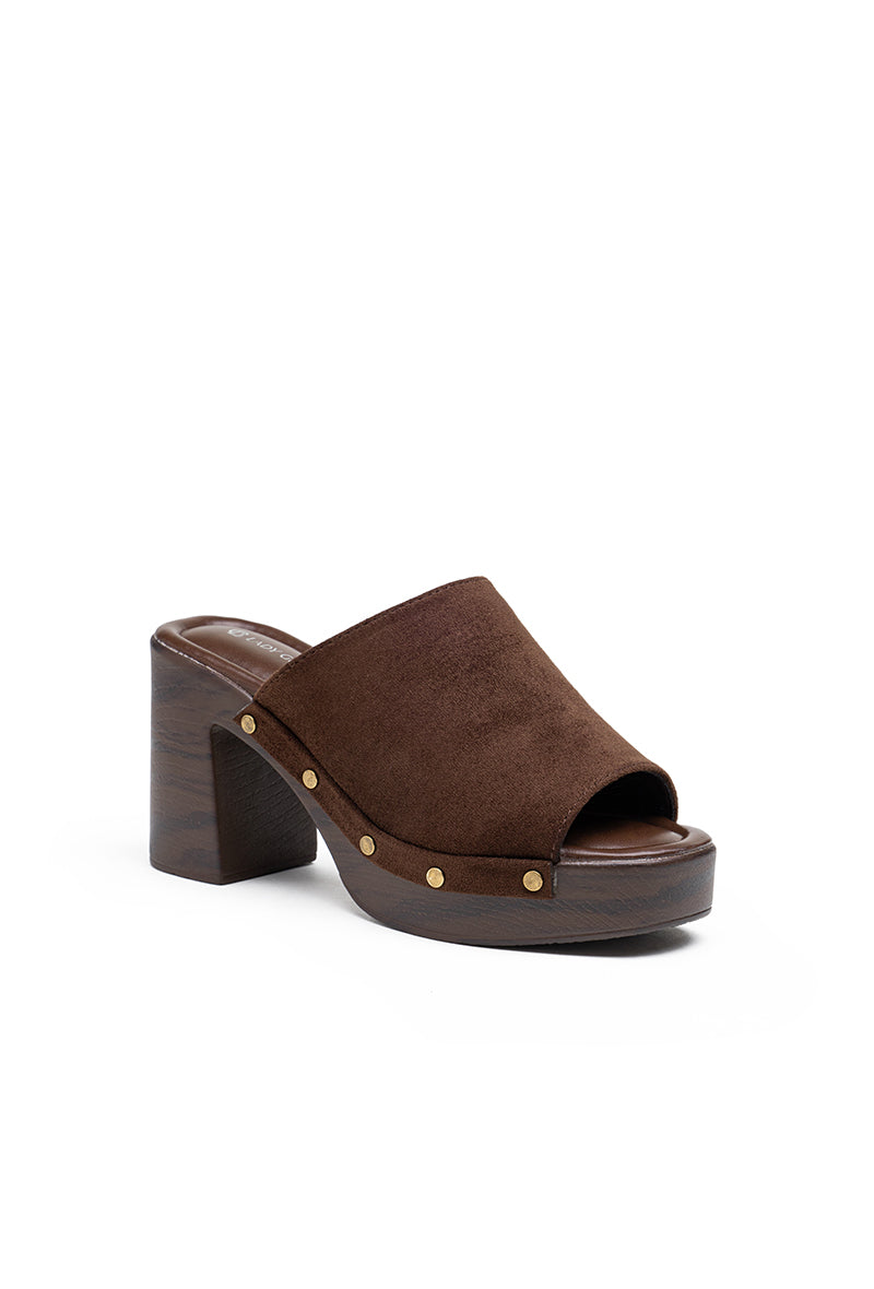 Mules  plateforme larges brides à talons, Marron