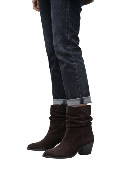 Bottines slouchy en cuir suédé - brown