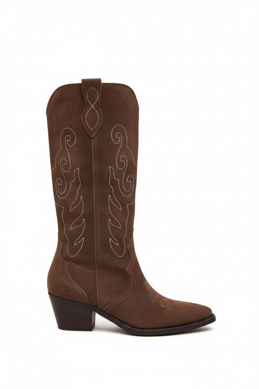 Botte Santiags Cuir Daim style Cowboy, Marron
