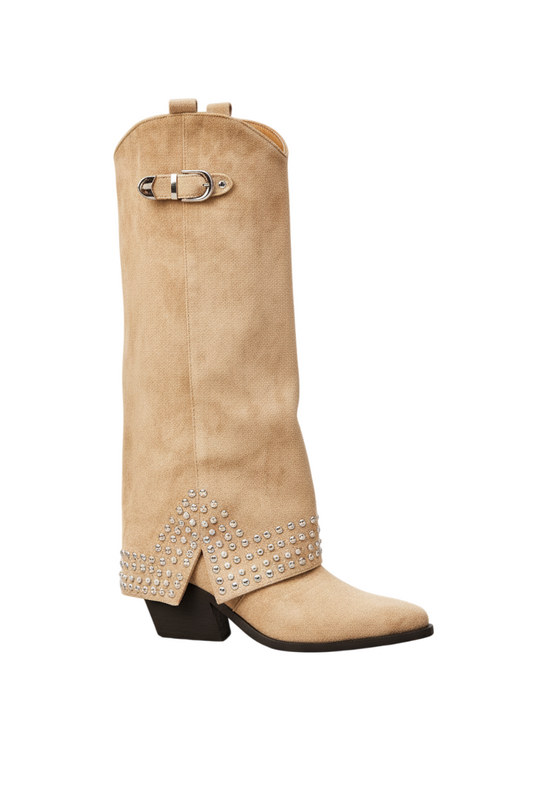 Bottes Santiags guêtres style Cowboy cloutées, Taupe