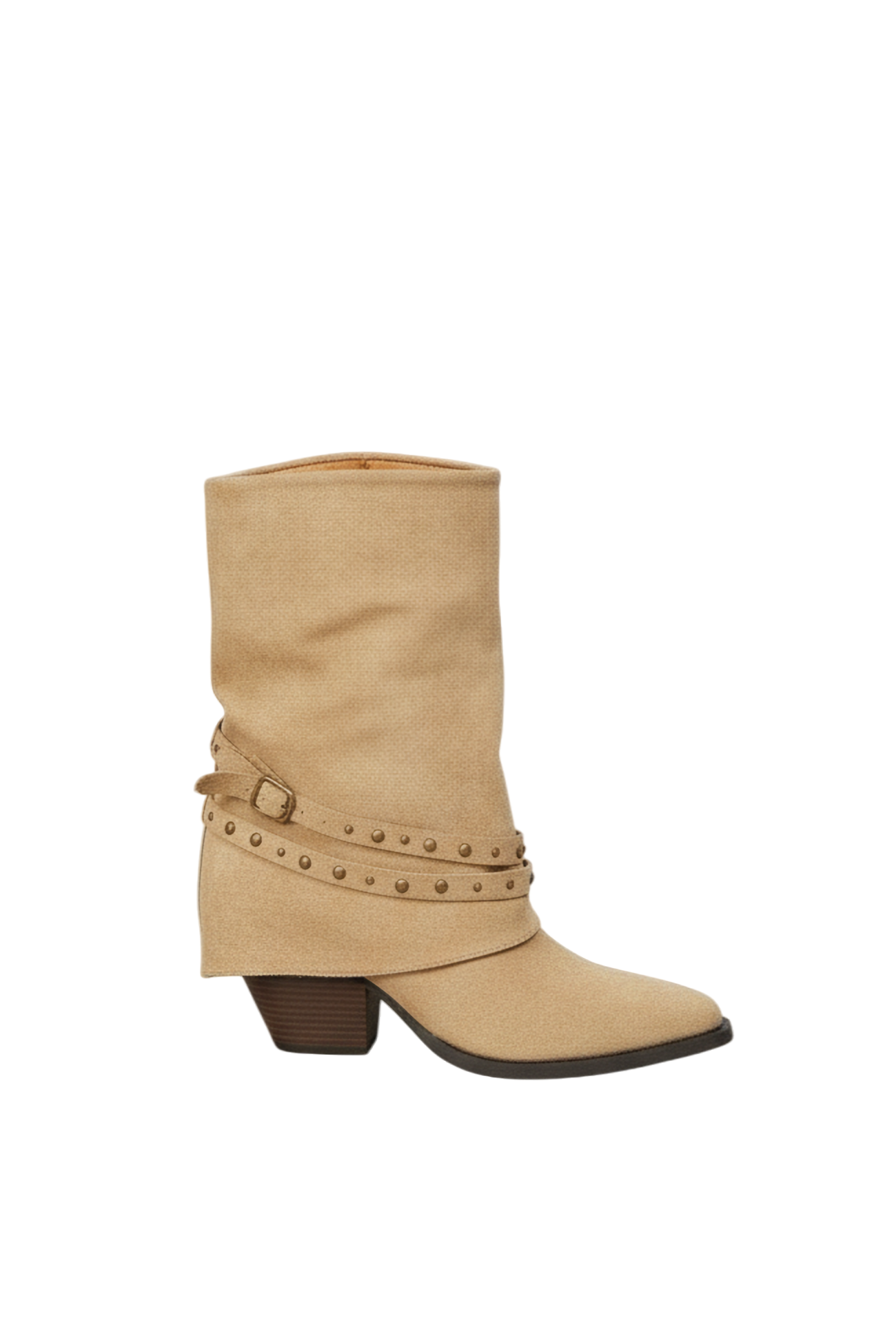 Santiags guêtre style cowboy avec boucle cloutée, Taupe