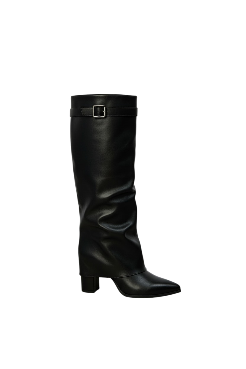 Bottes guêtres à talon carré et bout pointu, Noir