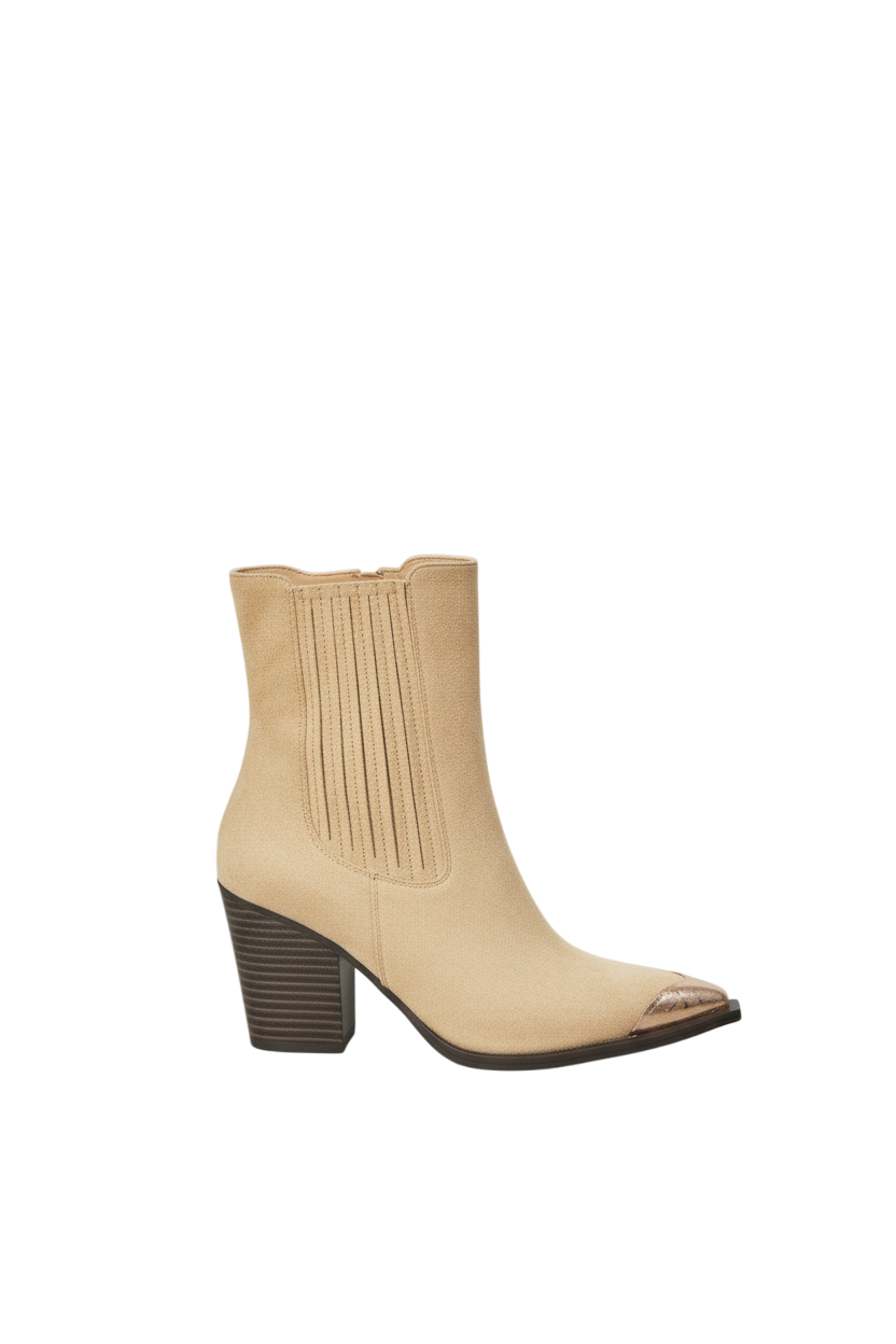 Bottines santiags à talon suédine à bout métallique, Taupe