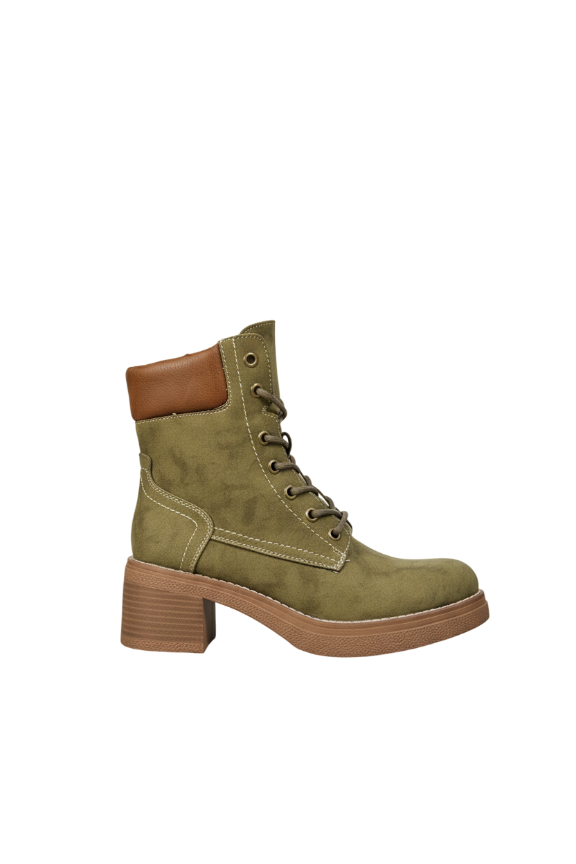 Bottines plateforme à lacets à talon épaisse, Kaki