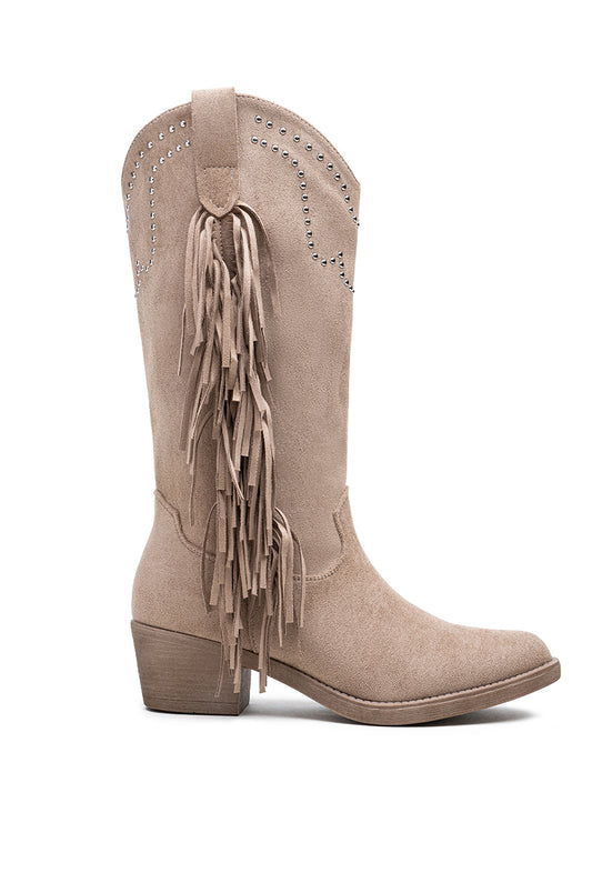 Botte Santiags style Cowboy à franges, Taupe