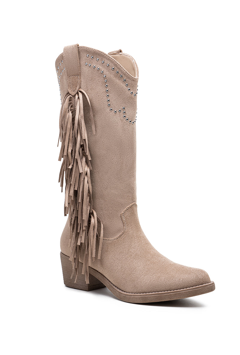Bottes Mi-Mollet à Franges et Clous Style Santiags
