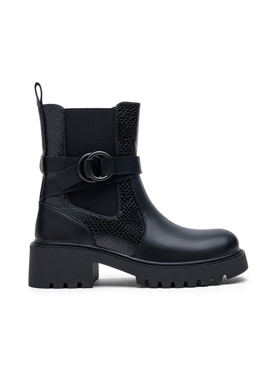 Biker boots chunky avec bride et boucle, Noir