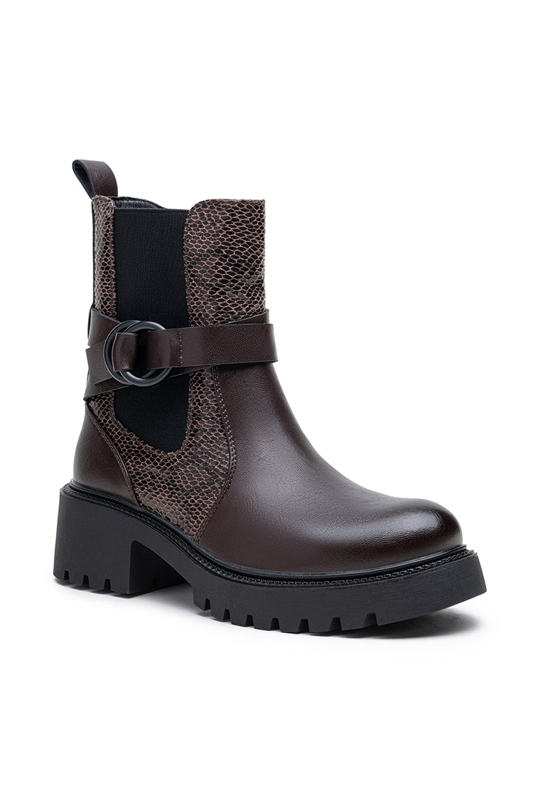 Biker boots chunky avec bride et boucle, Marron choco
