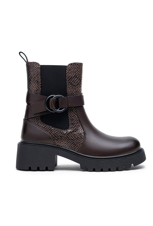 Biker boots chunky avec bride et boucle, Marron choco