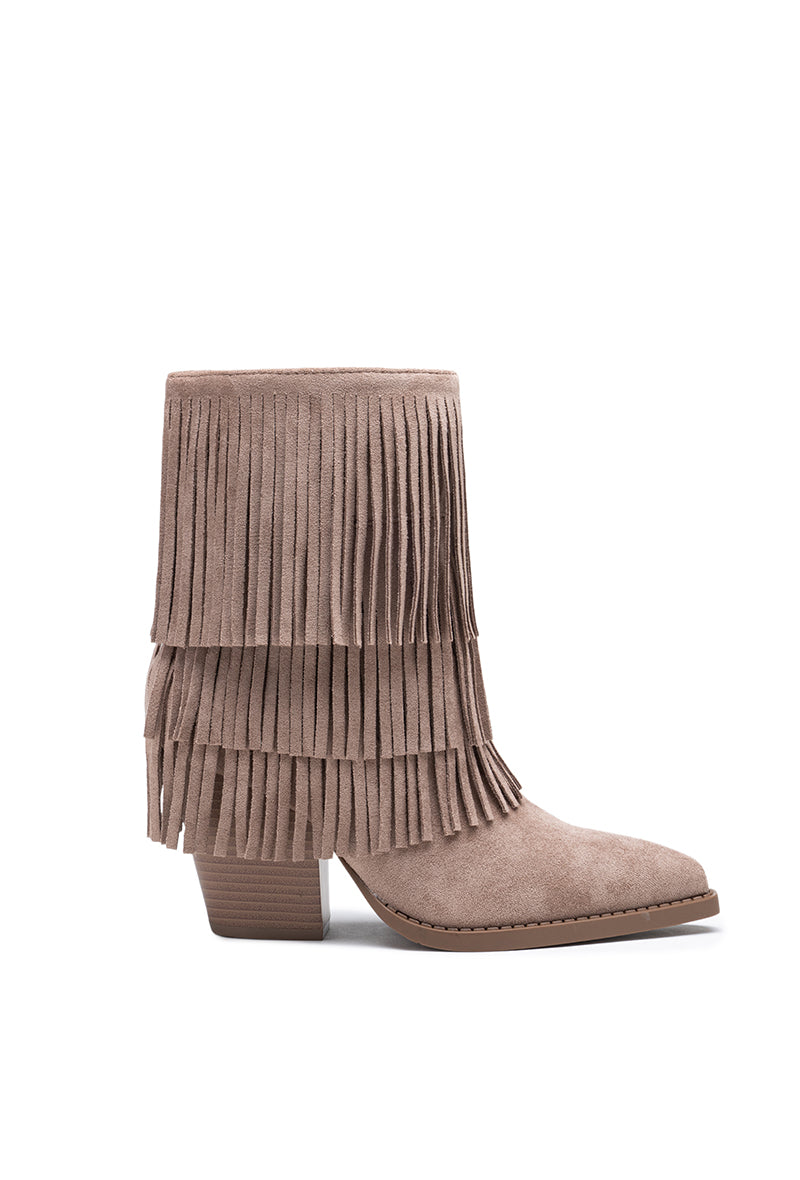 Bottines western Santiags à franges, Taupe