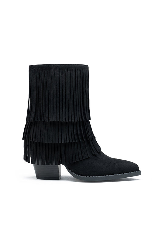 Bottines western Santiags à franges, Noire