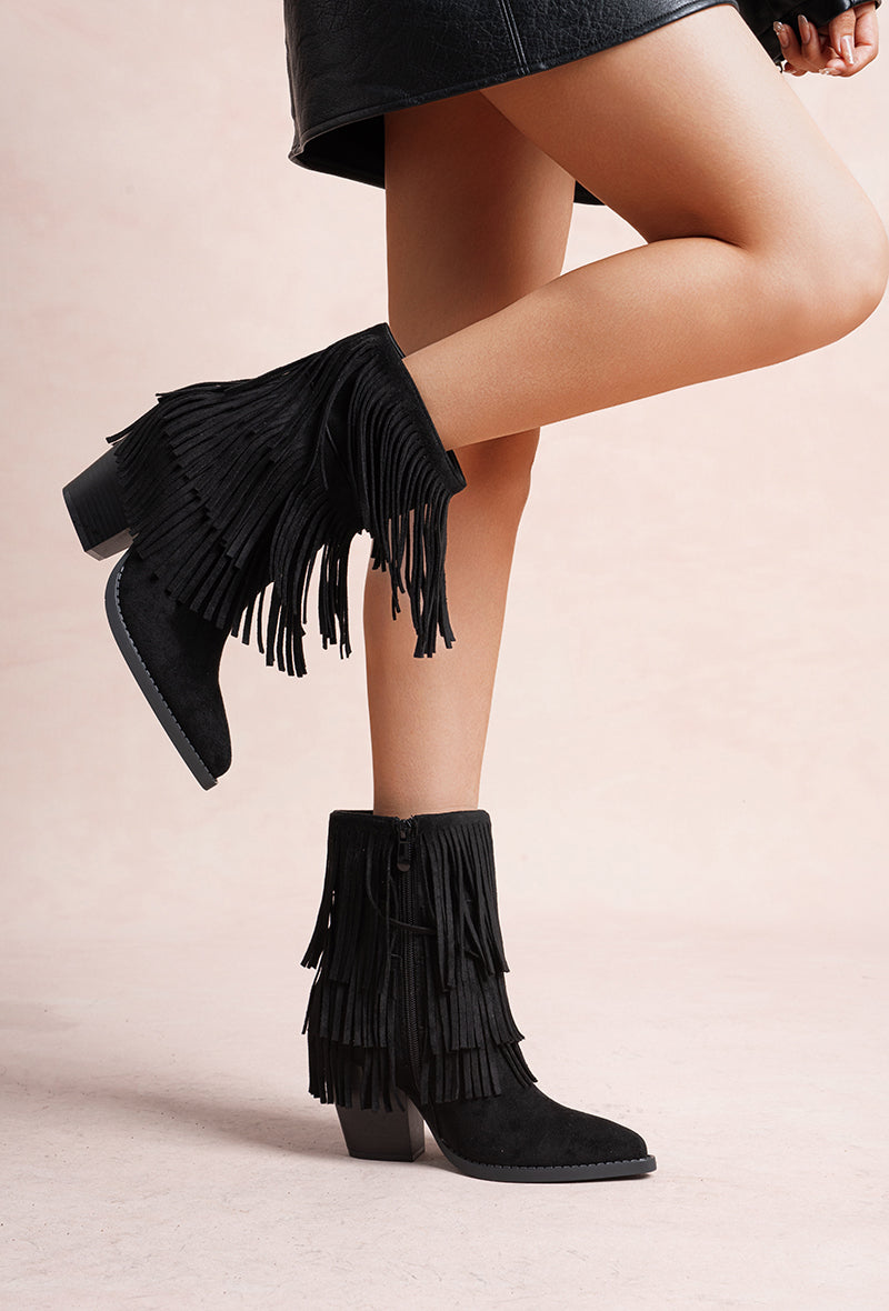 Bottines western Santiags à franges, Noire