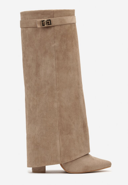 Bottes guêtres à talon carré et bout pointu, Taupe